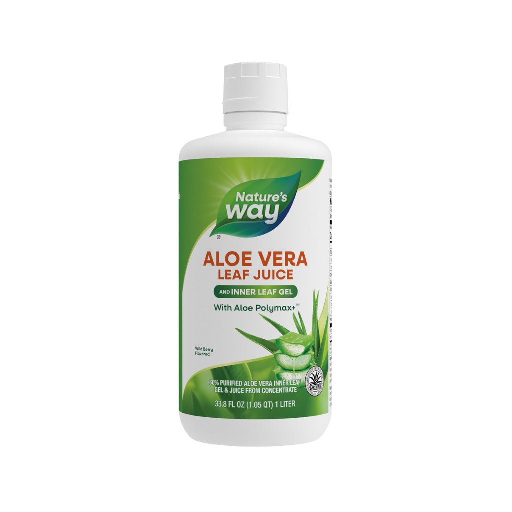 Naturens veg Aloe Vera Leaf Juice og Indre Leaf Gel, med Aloe Polymax+, sertifisert for Aloe innhold og renhet, Wild Berry Flavored, 33,8 Fl Oz (Packing May Vary)