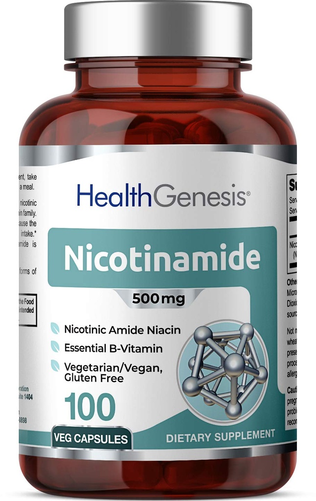 B-3 Nikotinamid 500 mg 100 Vcaps - Nikotinic amid Niacin naturlig flushfri vitaminformula - støtter huden celle helse