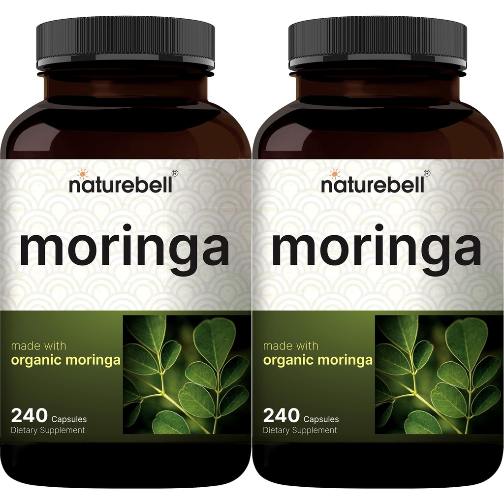 NatureBell Pure Moringa Capsules 8000mg Per Serving (2 Pack) | Laget med Moringa Powder Organic, 480 Capsules – Grønn Supermat, Hudhelse, & Immun Support – Ikke-GMO, Glutenfri, 8 måneders Supply