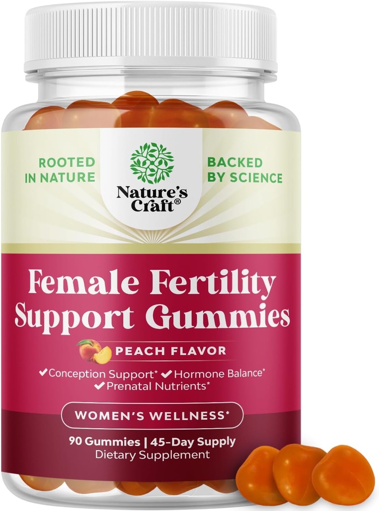 Fertilitet Gummier for kvinner prøver å konceiv - Yummy Gummy Fertilitet Supplement for kvinner med Myo-Inositol Folic Acid & Vitex Chasteberry - Vegan Non-GMO & Glutenfri - Juicy Peach (45 Serveringer)