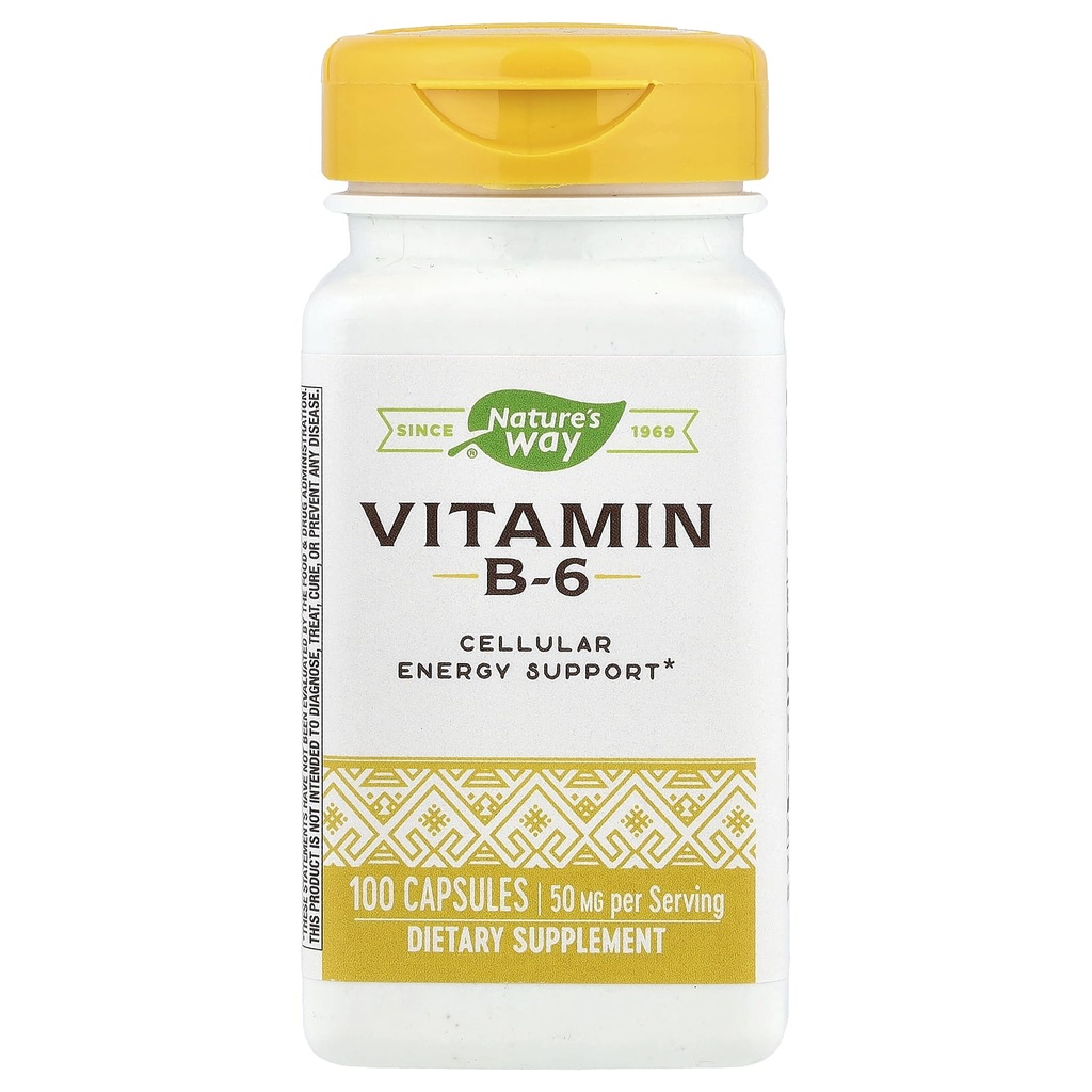Naturens måte vitamin B-6 Supplement, Cellular Energy Support*, 50 mg per servering, 100 kapsler
