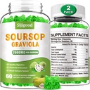 2 Pack Soursop Graviola Gummies - Organisk Soursop blader og frukt ekstrakt - Digestiv hjelp, immun støtte og antioksidant egenskaper - 120 Apple Flavored Gummies