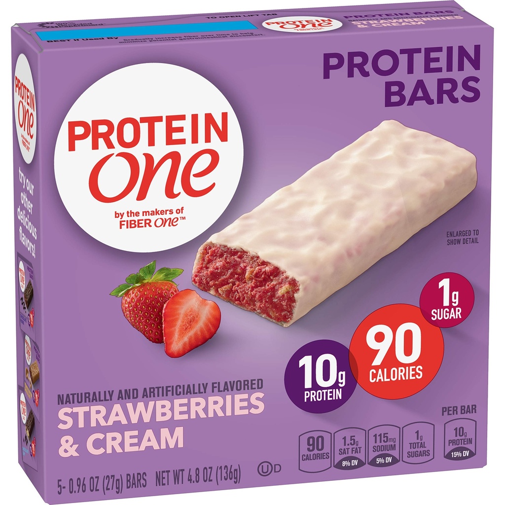 Protein En 90 Kalorie Protein Barer, Jordbær og Krem, Keto Vennlig, 5 Ct, 4.8 oz