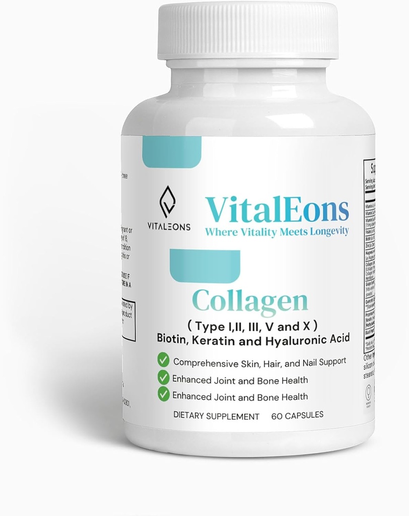 Hårete hår, hud og negle Supplement for kvinner - Type I, II, III, V, X, kollagen kapsler Forbedret med Biotin, Keratin & Hyaluronsyre - omfattende hud, hår og negle støtte