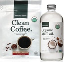 Natural Force Organic Clean Coffee + Organic MCT Oil Bundle – 100% ren kokosnøtt MCT & Mold & Mycotoxin Gratis kaffe – ikke-GMO, keto, paleo og vegansk - 12 Oz Bag og 16 Oz Glassflaske