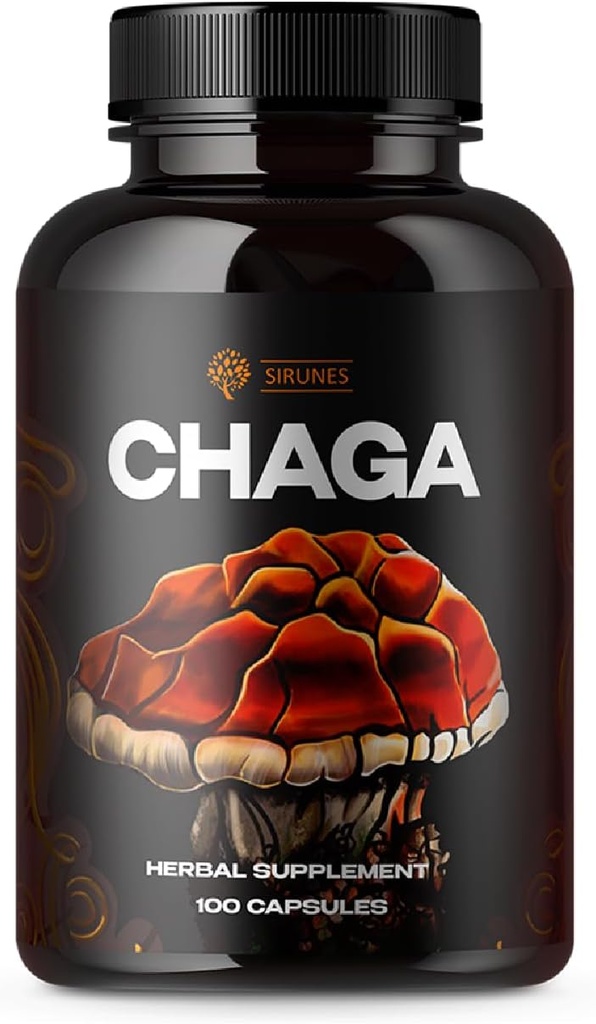 SIRUNES Moshroom Supplement Chaga Mushrooms Kapsler 100 greve - 1000mg naturlig organiske mushrooms med Chaga Mushroom pulver - Antioksidant Supplement for immunstøtte, energiforsterkninger