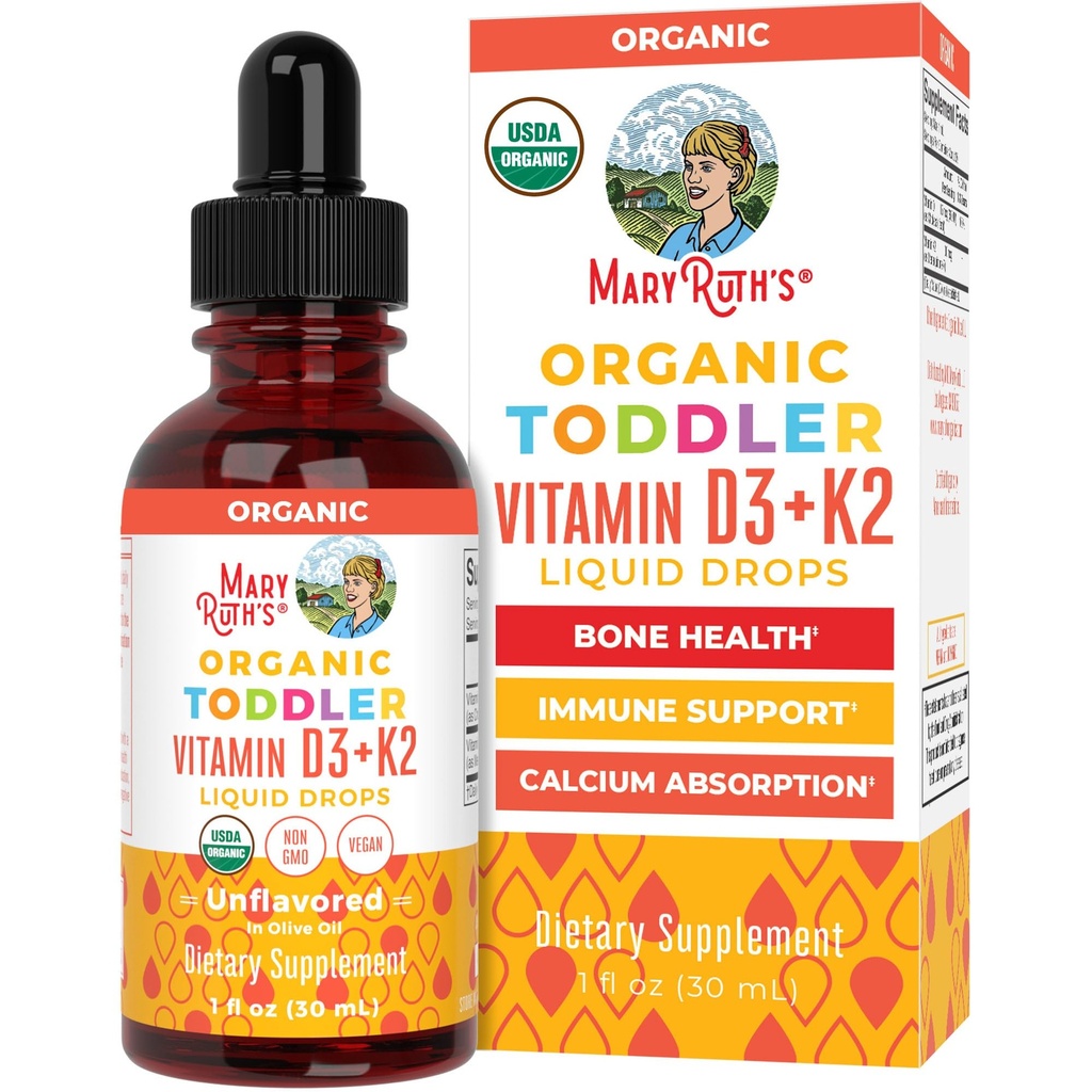 MaryRuth Organics vitamin D3 | Vitamin K2 | Vitamin D3 K2 dråper | K2 D3 vitamin flytende kosttilskudd for tilhengere | Kids Supplement for kalsium absorpsjon sterke bein | Vegansk | Glutenfri | 1 fl Oz