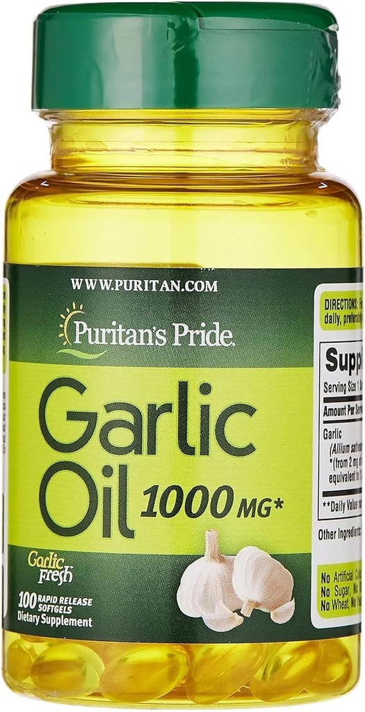 Puritans stolthet hvitløkolje 1000 mg 100 softgels