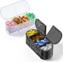 Ukelig pilleorganisator, 2/3/4 ganger om dagen, dobbelsidig åpningsdesign, bærbar pilleboks for lagringsmedisiner/vitaminer/fisholjer/supplements (variable gitter hvit svart 2PC)