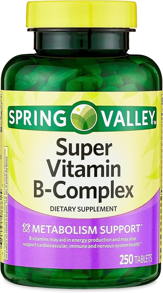 Konvergens Spring Valley Super Vitamin B-Complex tabletter kosttilskudd, 250 CountMetabolism støtte* Diett Supplement