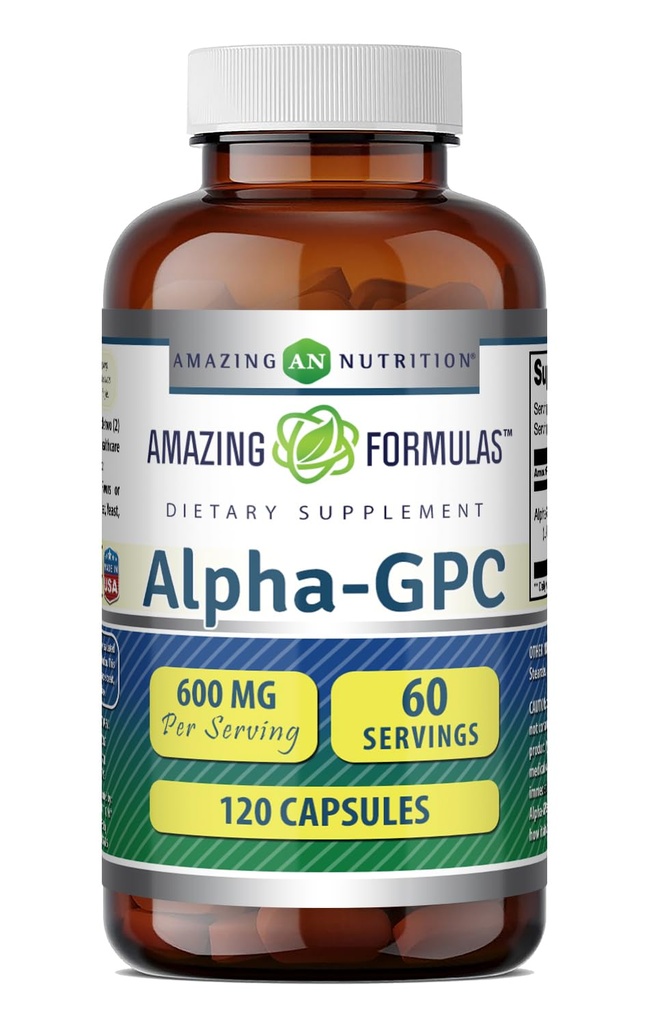 Amazing Formler Alpha GPC Supplement | 600 Mg Per Servering | 120 Kapsler | Ikke-GMO | Glutenfri | laget i USA