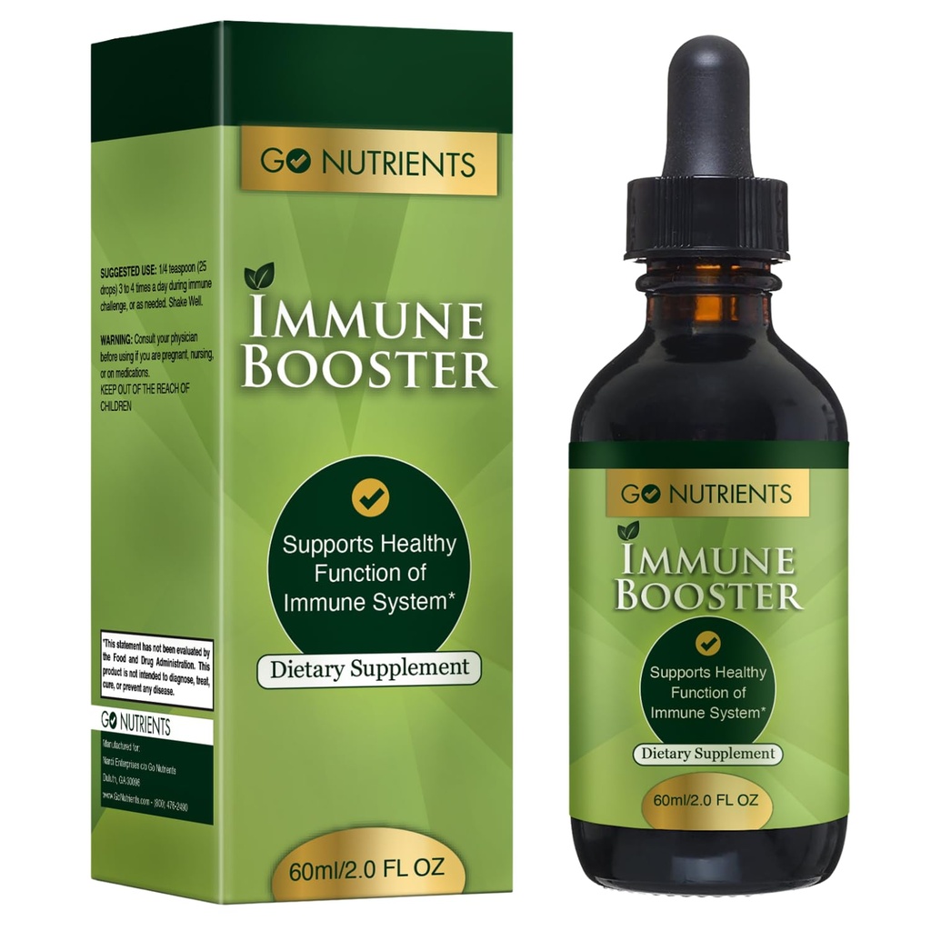 Go Nutrients Immun Booster – Flytende herbal støtte med Echinacea, Goldenseal & Usnea - 7 i 1 Forsterkning Forsvar for voksne og barn | 2 oz Tinktur (48 Serveringer) for naturlig forsvar og velvære