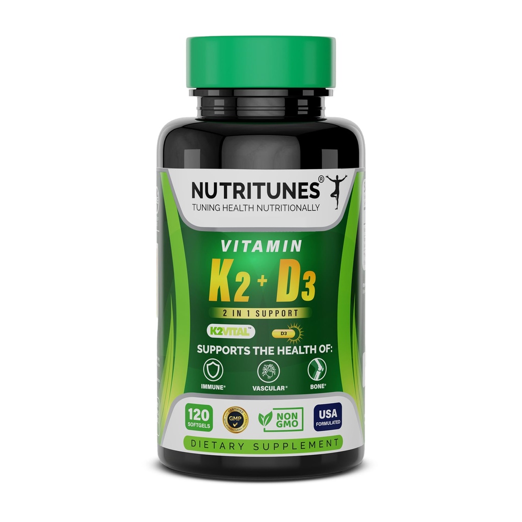 Vitamin D3 K2-5000 IU D3 & 100mg K2 MK-7 – støtter bein, hjerte og immun helse – K2 D3 vitamin Supplement – 120 Softgels, 4 måneders forsyning