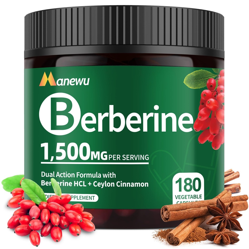 Organic Berberine Supplement - 180 Count Berberine med Ceylon Cinnamon & Citrus Bergamot,Cinnamon Supplements,Berberine 1500mg Complex, 3-måneders Supply