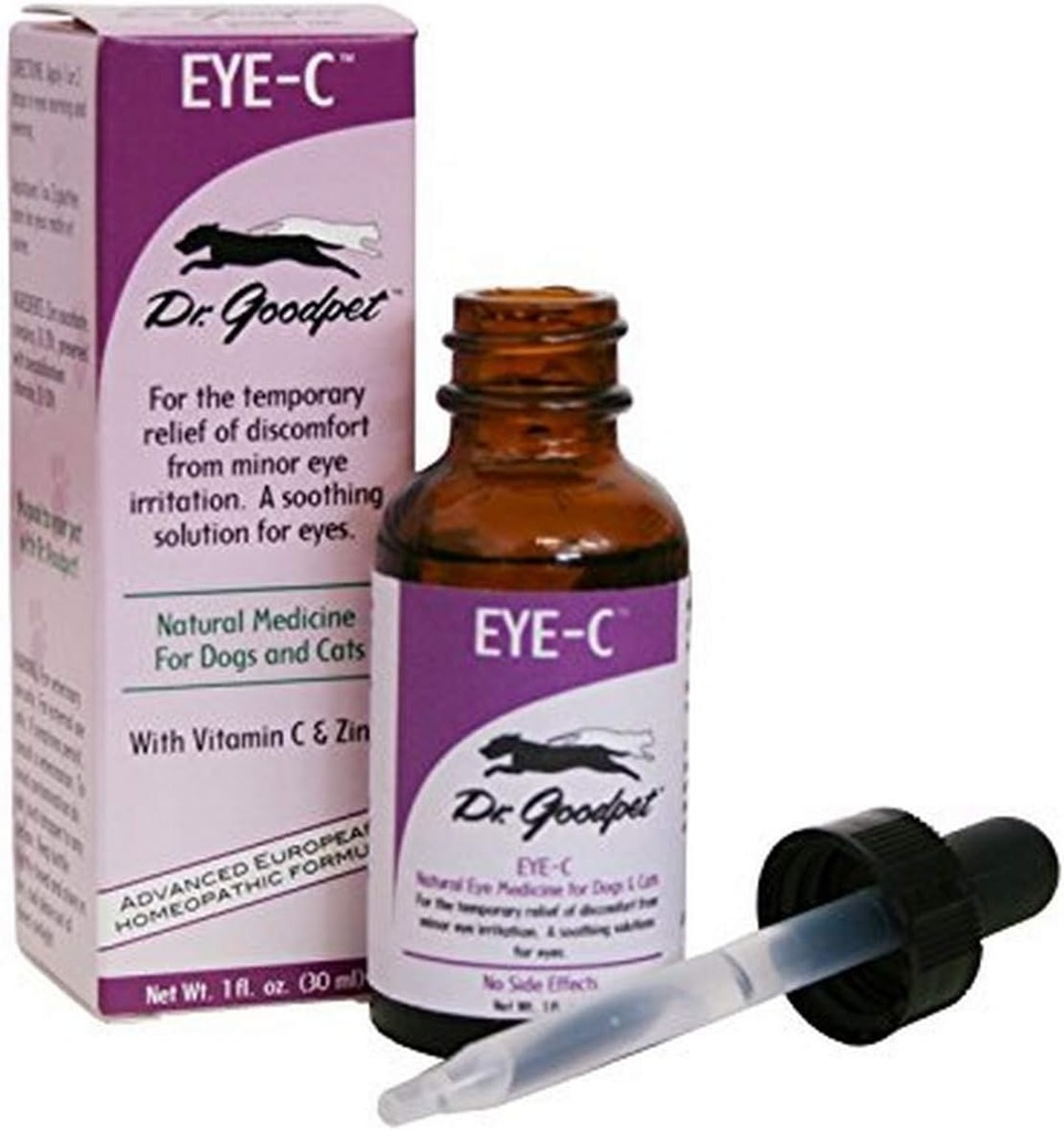 Dr. Goodpet Eye-C All-Naturlige Øyedråper for hunder, katter, hester, små dyr | Human Quality sink & vitamin C | Superior til øyevask | Sotter, moisturizes og hjelper irritation | Laget i USA
