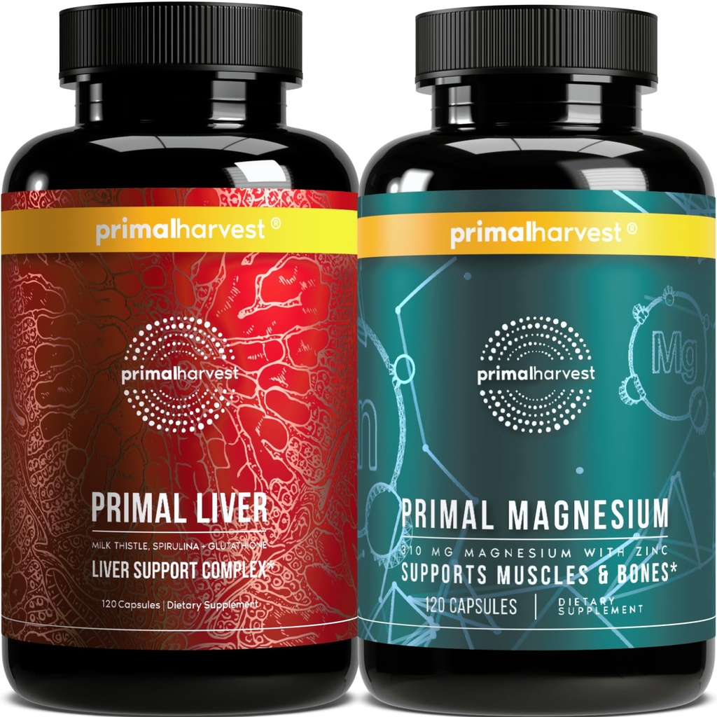 Magnesium Supplement & Liver Kosttilskudd for kvinner og menn av Primal Harvest Bundle
