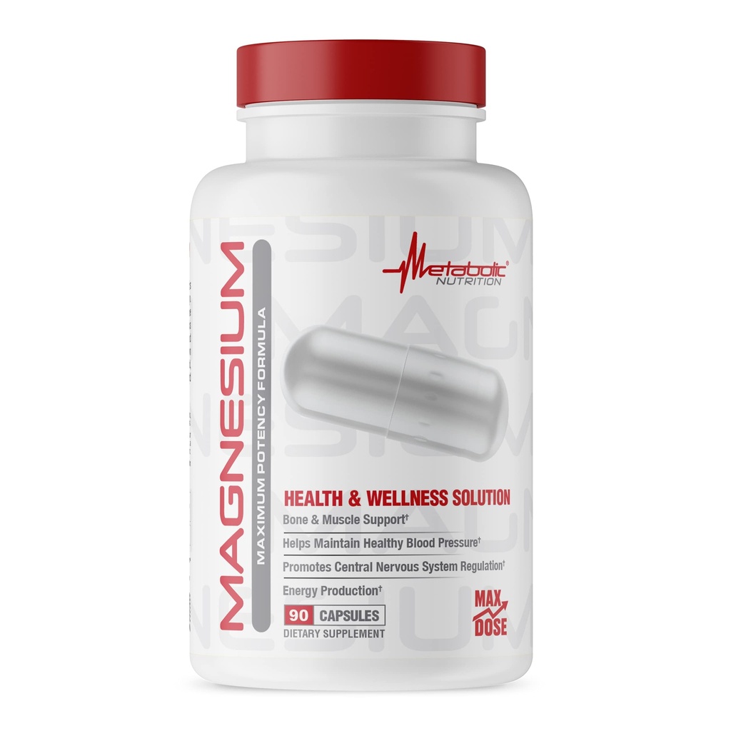 Metabolsk ernæring magnesium, 650 mg per servering, ikke-GMO, vegansk, glutenfri, 90 kapsler