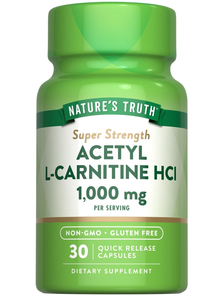 Naturens sannhet Acetyl L-karnitin 1000mg | 30 kapsler | Super Styrke | Ikke-GMO & Glutenfri Alcar Tillegg