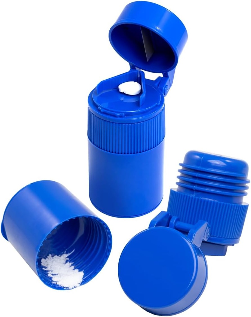 EZY DOSE 3 Compartment Pill Crusher, Cutter og Grinder, daglig bruk, trygt kutte piller, vitaminer, tabletter, nøyaktig og enkel skjæring, rustfritt stål Blade, bevegelig drikkekopp, blå, BPA gratis