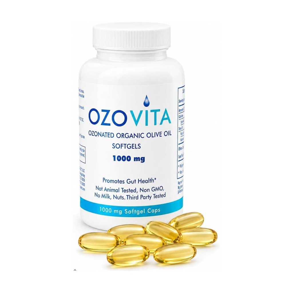 Høy potens Ozonert organisk Extra Jomfru Olive Olje Softgels 1000mg | ren oksygeniserte kapsler for immunstøtte og Gut helse | Økologisk oksygen infundert Supplement | 60 Softgels