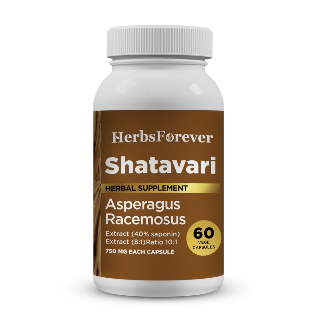 Herbsforever Shatavari Kapsler Premium Asparagus Racemosus Supplement 40% Saponins 750 mg høy potens formel - 60 vegetariske kapsler Herbal velvære og balanse støtte ikke-GMO