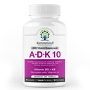 ADK10 – ADK vitamin Supplement | Høy potens vitaminer A, D3 (10 000 IE) & K2 MK-7 for bein, hjerte og immun helse | 90 Tiny Kapsler | 3 måneders forsyning | Ikke-GMO, Glutenfri