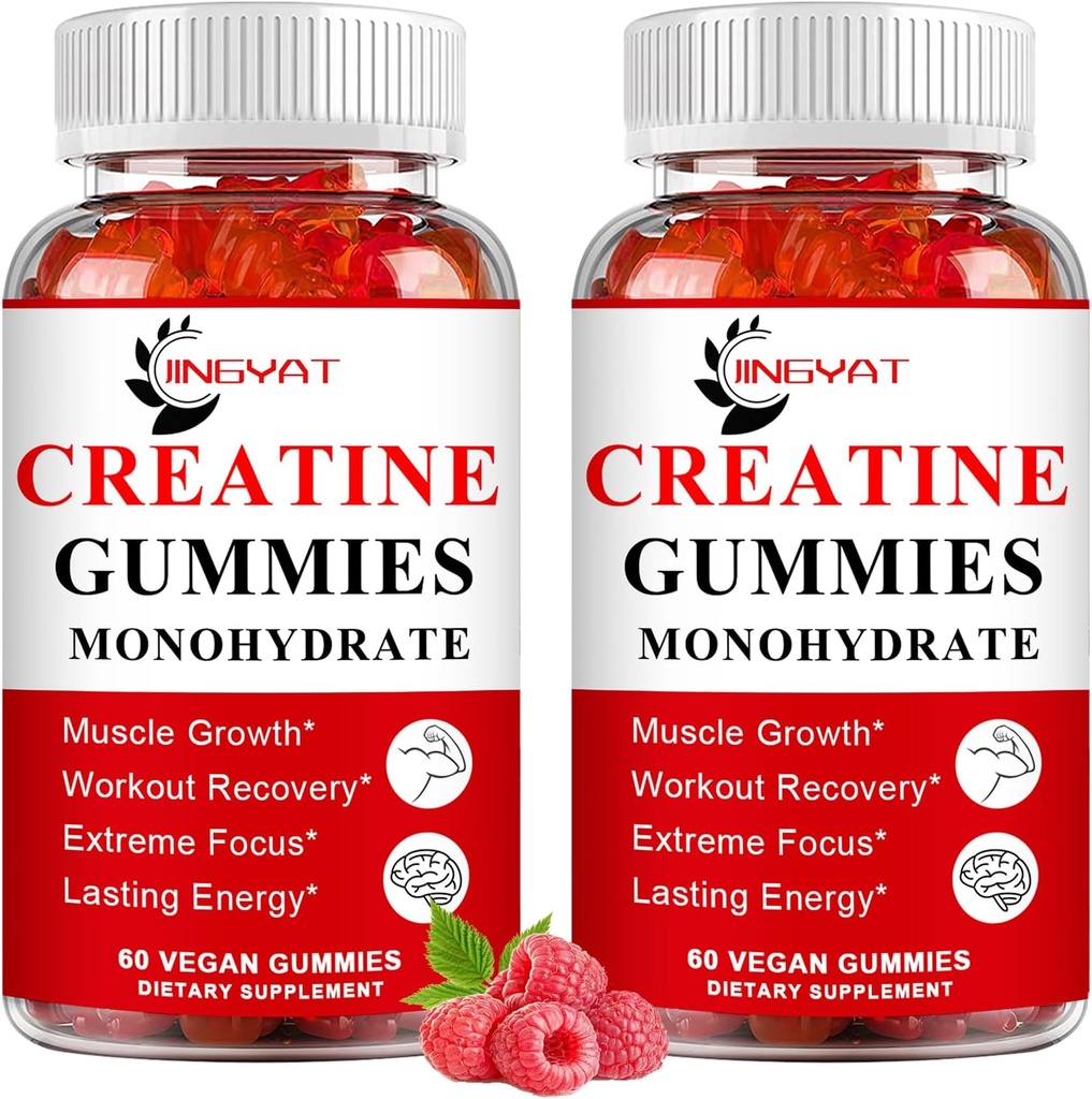 (2 Pakke) Kreatin Monohydrat Gummies Sukkerfri Chewable Creatine for å bygge muskler, Boost Focus, Styrke, Endurance, 5g Kreatin Monohydrat Gummy for menn og kvinner, 4X Sterkere enn pulverkapsler