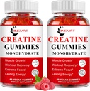 (2 Pakke) Kreatin Monohydrat Gummies Sukkerfri Chewable Creatine for å bygge muskler, Boost Focus, Styrke, Endurance, 5g Kreatin Monohydrat Gummy for menn og kvinner, 4X Sterkere enn pulverkapsler
