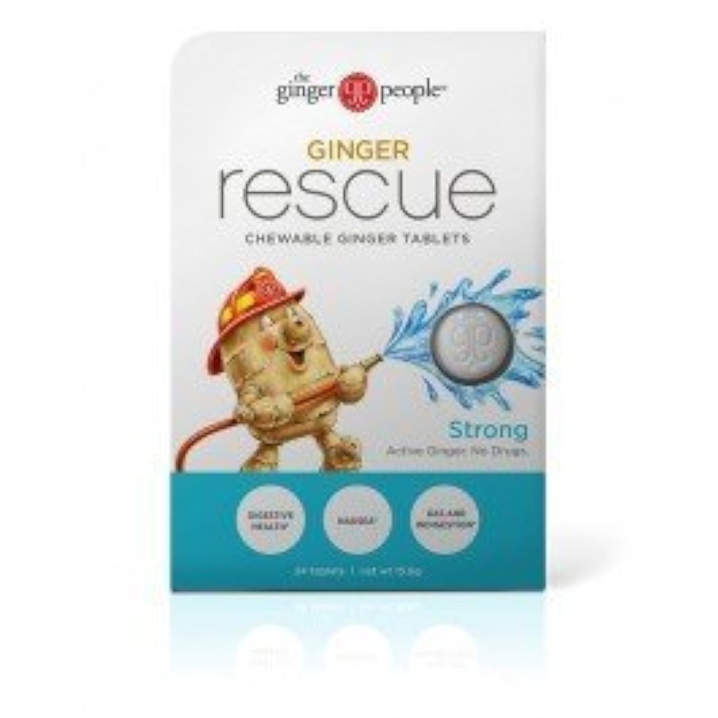 Ginger People Ginger Rescue® Chewable Tabletter Drug Free Digestive Helse, 5,5 oz Chewable Tabletter, Sterk Ginger Flavor, 0,55 Oz, 10 Count Caddy (240 tabletter)