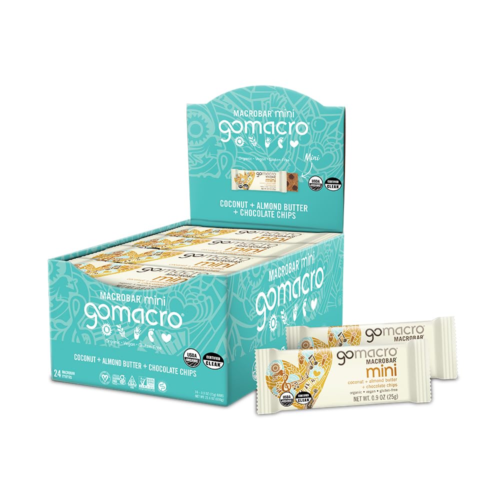 GoMacro MacroBar Mini Organic Vegansk Snack Barer - Kokos + Almond Smør + sjokolade Chips (0,90 Ounce, 24 greve)