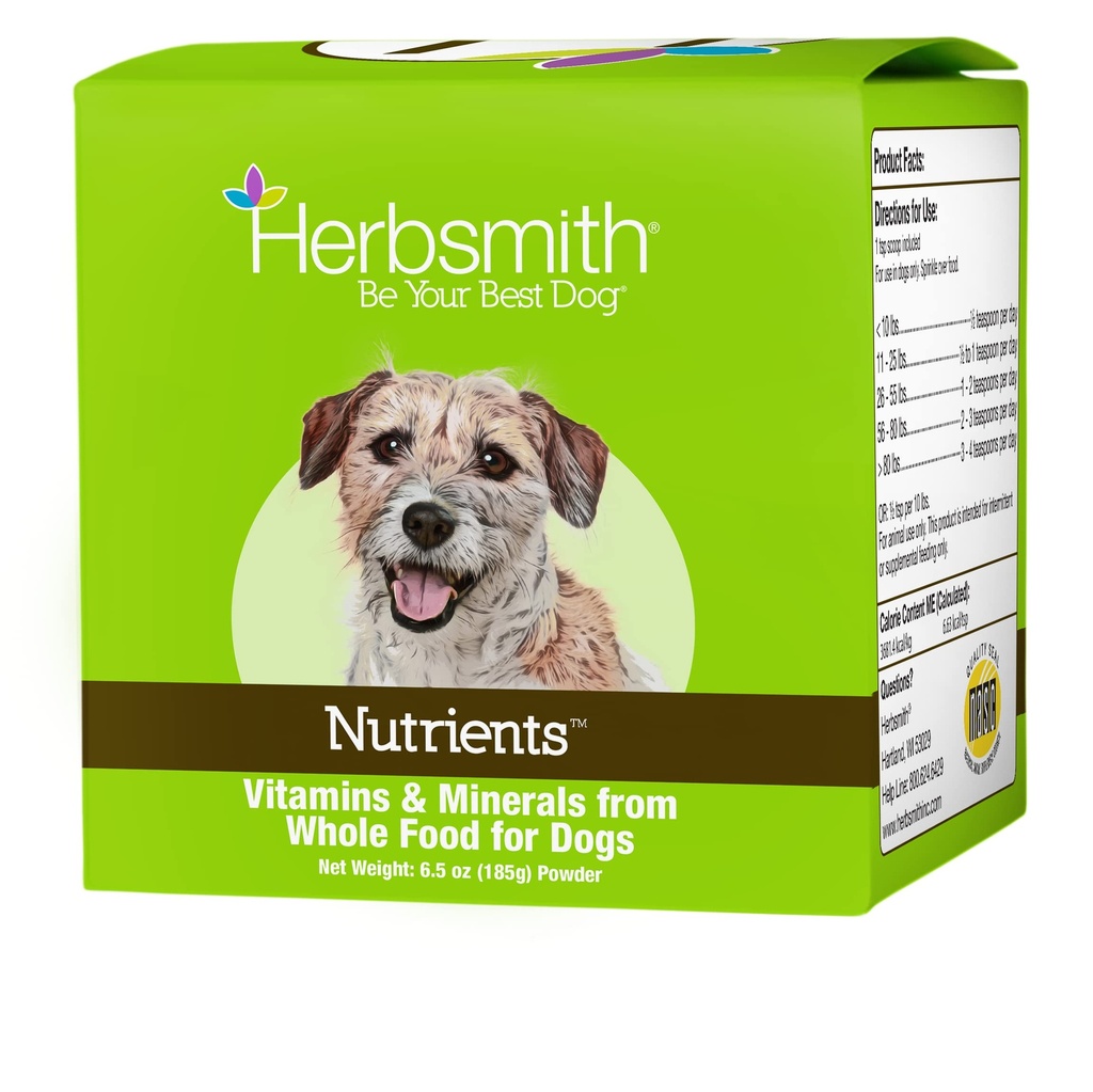 Herbsmith næringsstoffer Superfood Hund Multivitamin Med Vitaminer & Mineraler fra hele mat Boost Kibble eller DIY Raw med antioksidanter for valper til eldre - 6,5 oz