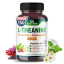 L-Theanine Supplement - 6 IN 1 Kompleks Beriket med magnesium, Ashwagandha, Saffron, Kamille - Støtte Avslapning, Rolighet og søvnkvalitet ® 150 Kapsler