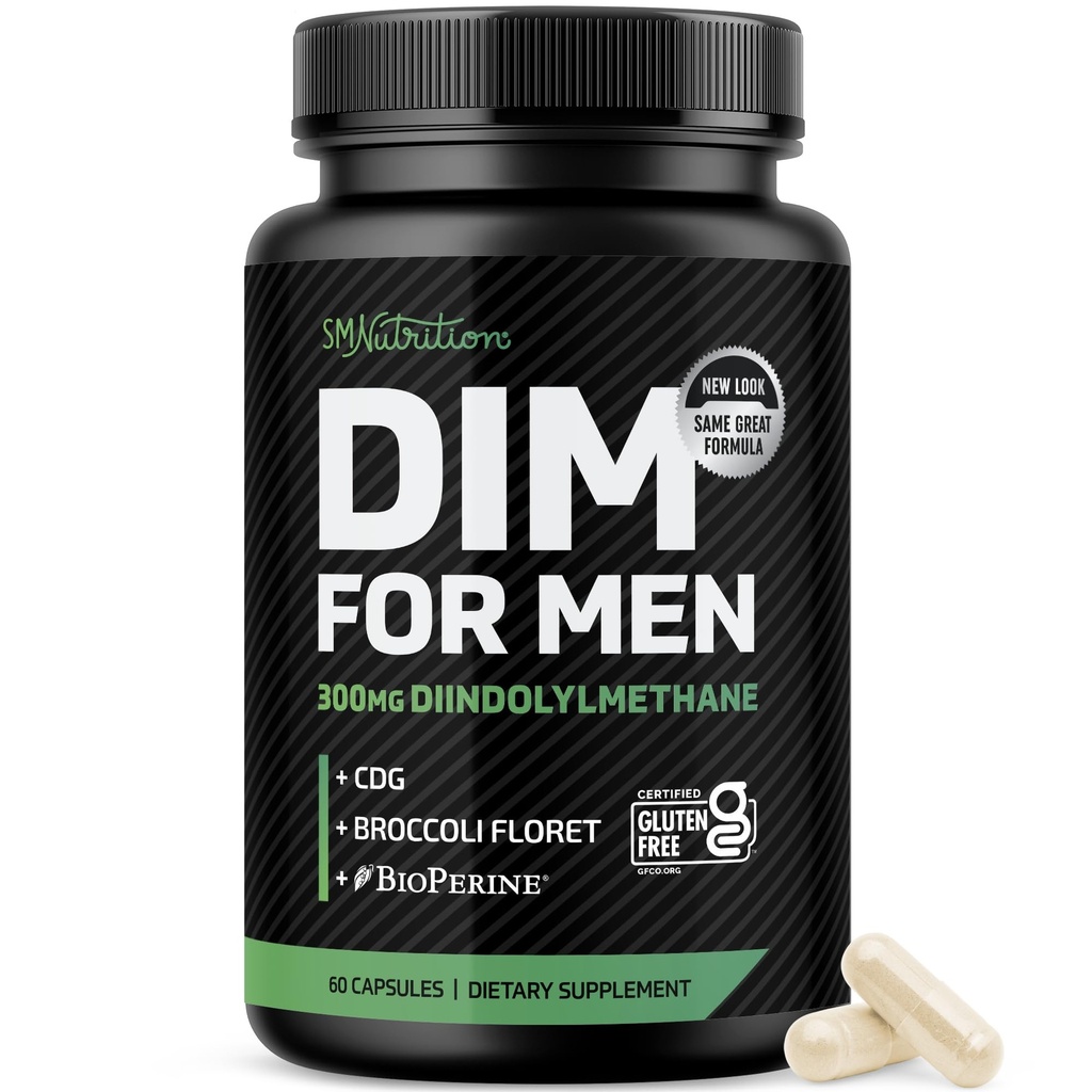 DIM Supplement for menn 300mg | Estrogen Blocker & Aromatase Inhibitor | Extra styrke menns hormonbalanse & Fitness Booster med Diindolylmetan pluss CDG & Broccoli Floret | Glutenfri | 60 Ct