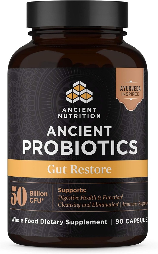 Gamle ernæringsprobiotika, Gut Restore 90ct med Ginger og Fenugreek, støtter dialysefunksjoner, reduserer diarrea, galning, gass og blaating, Superfoods blanding, 50 milliarder CFUs*/Serving