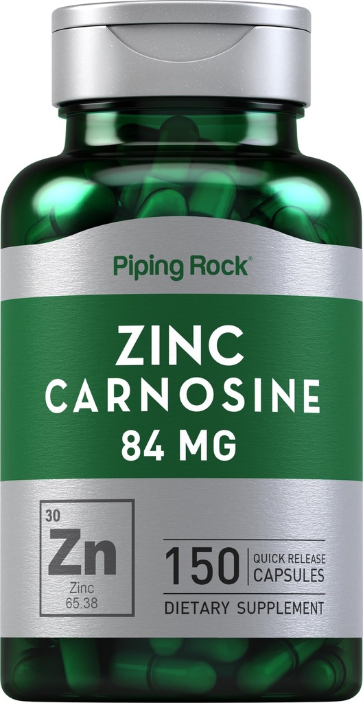 Piping Rock Zinc Carnosin Supplement ® 84mg 150 kapsler ikke-GMO, Glutenfri