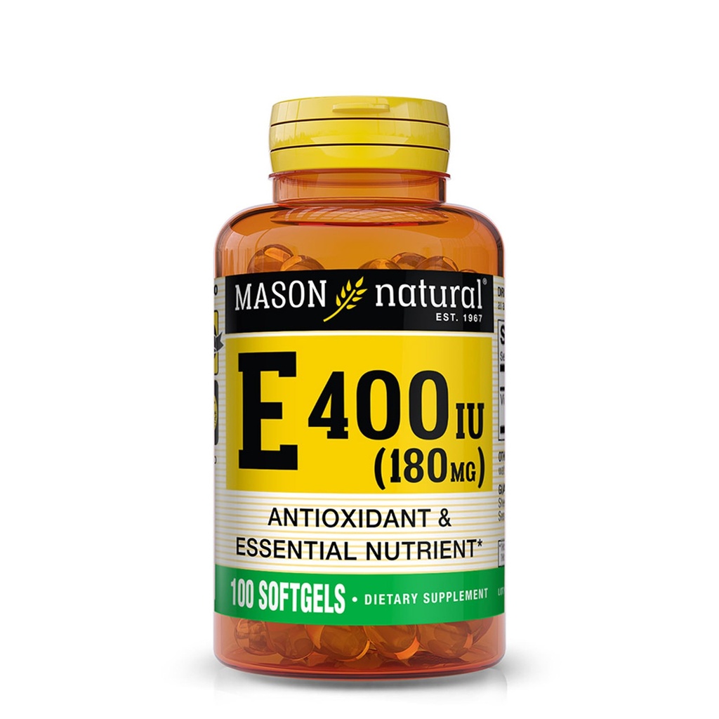 MASON NATURAL vitamin E 180 mg (400 IE) - Antioksidant og essensiell næringsstoff, sunn immunsystem, hud og øyne, hele kroppens kosttilskudd, 100 Softgels