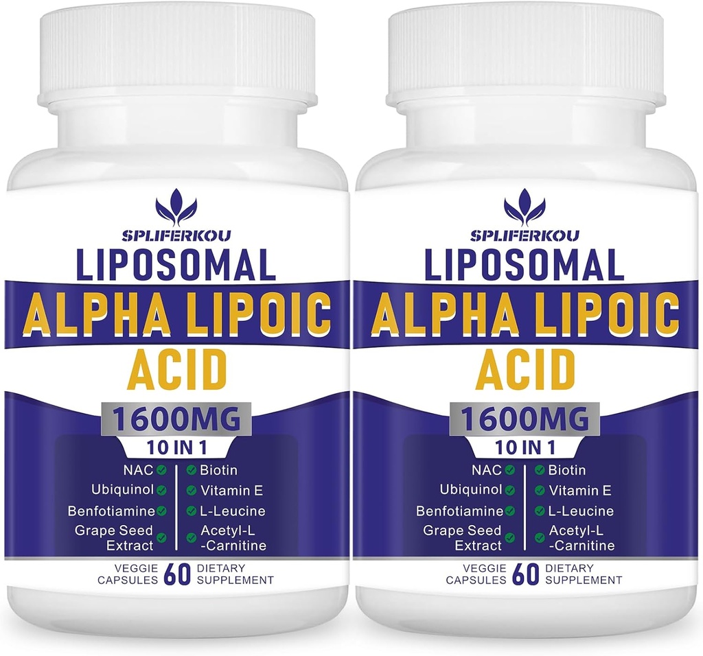 Liposomal Alpha Lipoic Acid 1600 mg per servering, Alpha lipoic Acid Næringstilskudd for antioksidant Helse, Energy og metabolisme-Gluten Gratis & Non GMO 120 Kapsler