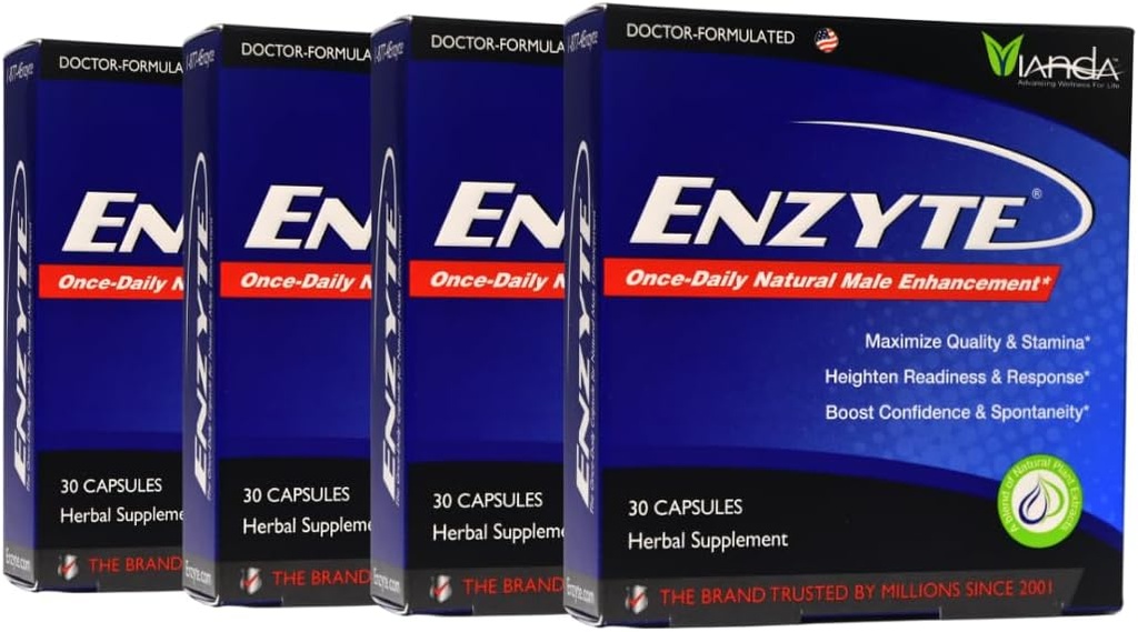 Enzyte® Naturlig mannlige forbedringer Bundle for kvalitet og Stamina med asiatisk Ginseng, Ginkgo Biloba, Grape Seed Extract, Horny Goat Weed - 4 Pack Bundle