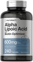 Horbäach Alpha Lipoic Acid 600 mg | 240 kapsler | med Biotin Optimizer | Ikke-GMO og Glutenfri Supplement