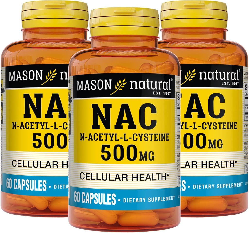 Mason Natura NAC N,Acetyl,L,Cysteine 500 mg, 6 måneders forsyning, støtter normal cellulære helse, immunsystem Booster for generell helse, 3 pakke