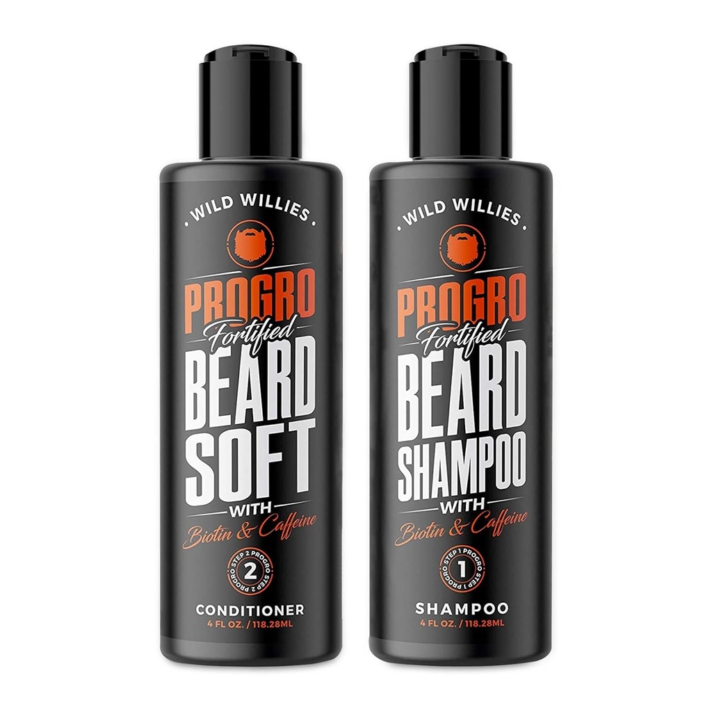 Wild Willies ProGro Beard vekst sjampo og balsam sett for tykkere og fullere beard