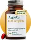 ALGAECAL 4-i-1 vitamin D3 K2 Complete - ADK Vitamin Supplement, forbedret immunstøtte og bein helse med D3 K2, A, & E - hele kroppens velvære og bein styrke, 60 Easy-Swallow Softgels, laget i USA
