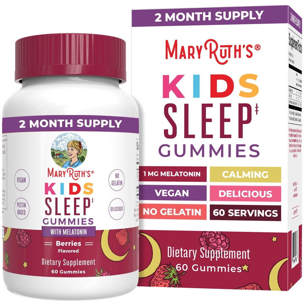 MaryRuth Organics Melatonin Gummies for barn | 2 måneders forsyning | Sleep Gummy for barn alder 4+ | Melatonin 1 mg | Avslapping og søvn støtte | Vegan | Glutenfri | 60 greve