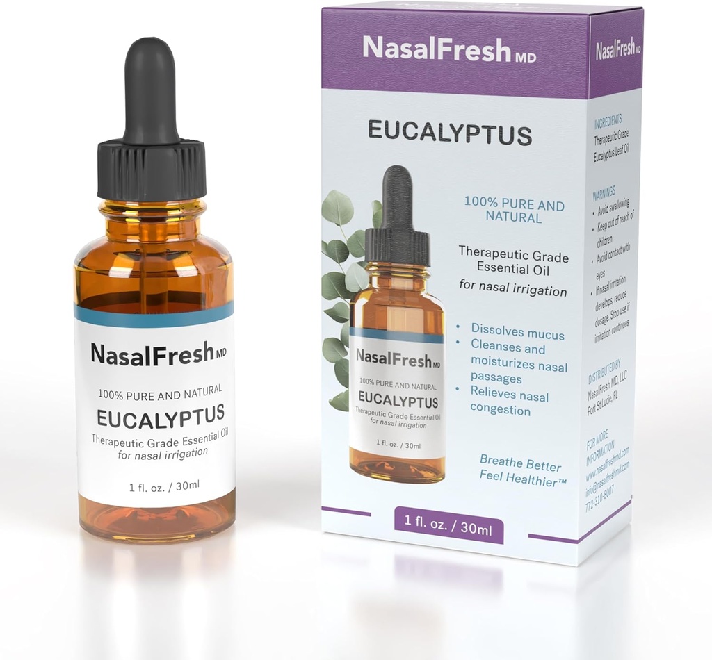 NASALFRESH MD - Eucalyptus Essential Oil - Nasal Irrigasjon - Congestion Relief - Nasal Vasketilsetning - høy kvalitet Essential Oil - Cleanses & Moisturizes Nasal Passages - 1oz