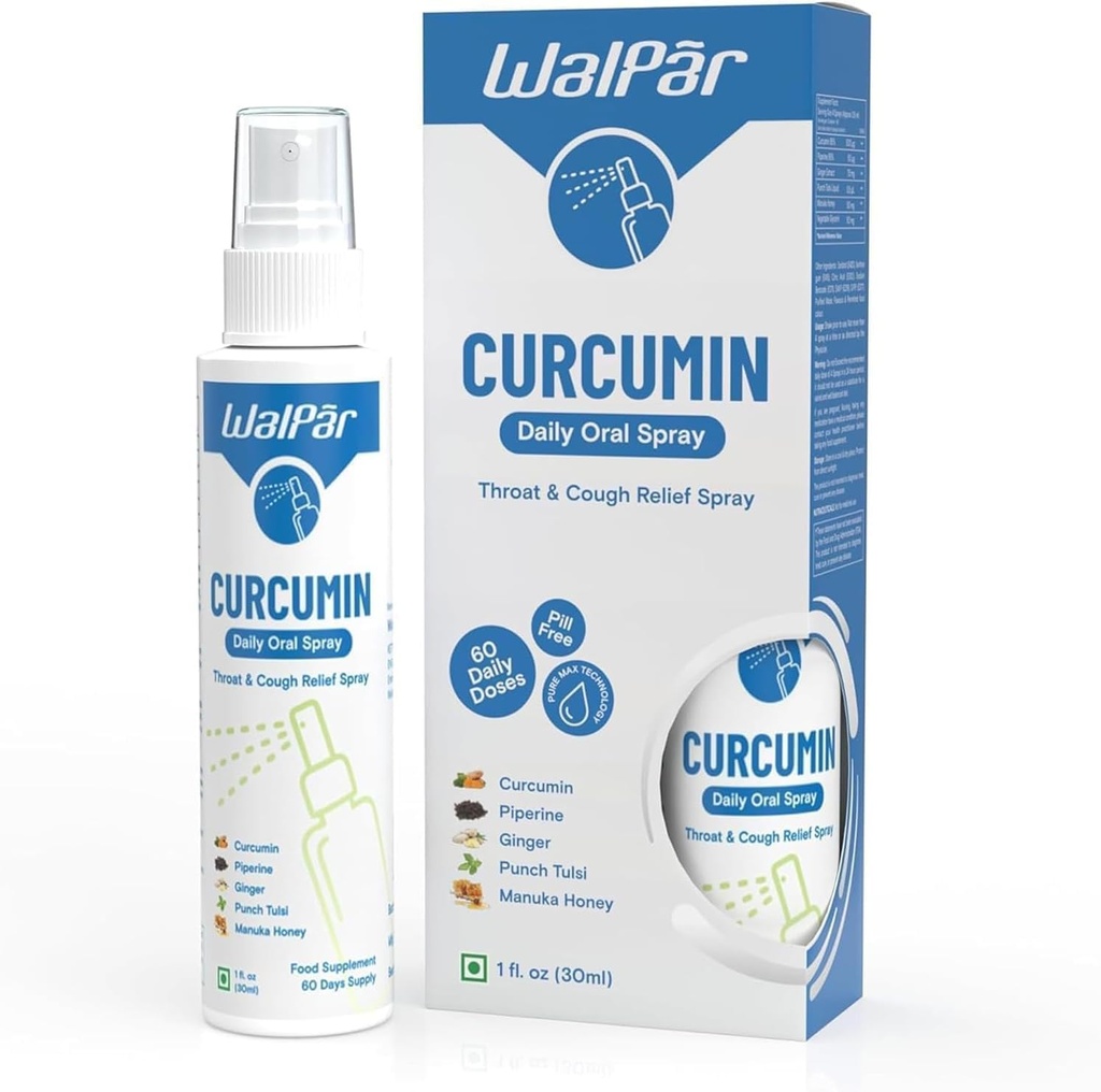 Curcumin Oral Spray - En naturlig blanding med curcumin, Piperine, Ginger Extract, Punch Tulsi og Manuka Honning ® 30ml 1 fl oz 60 dagers forsyning