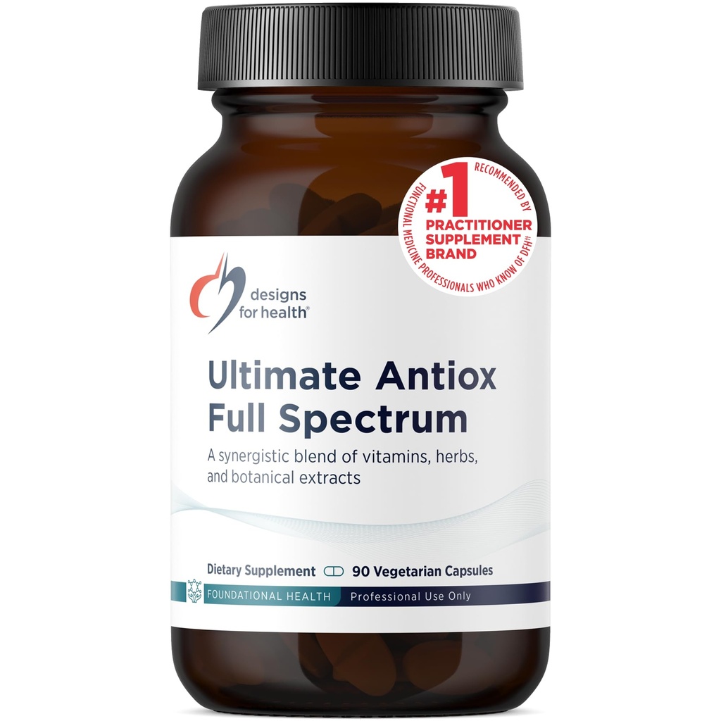 Designer for helse Ultimate Antiox Full Spectrum - Antioksidant Supplement med Resveratrol, Acerola, Lutein, Curcumin C3, Quercetin + Mer (90 kapsler)