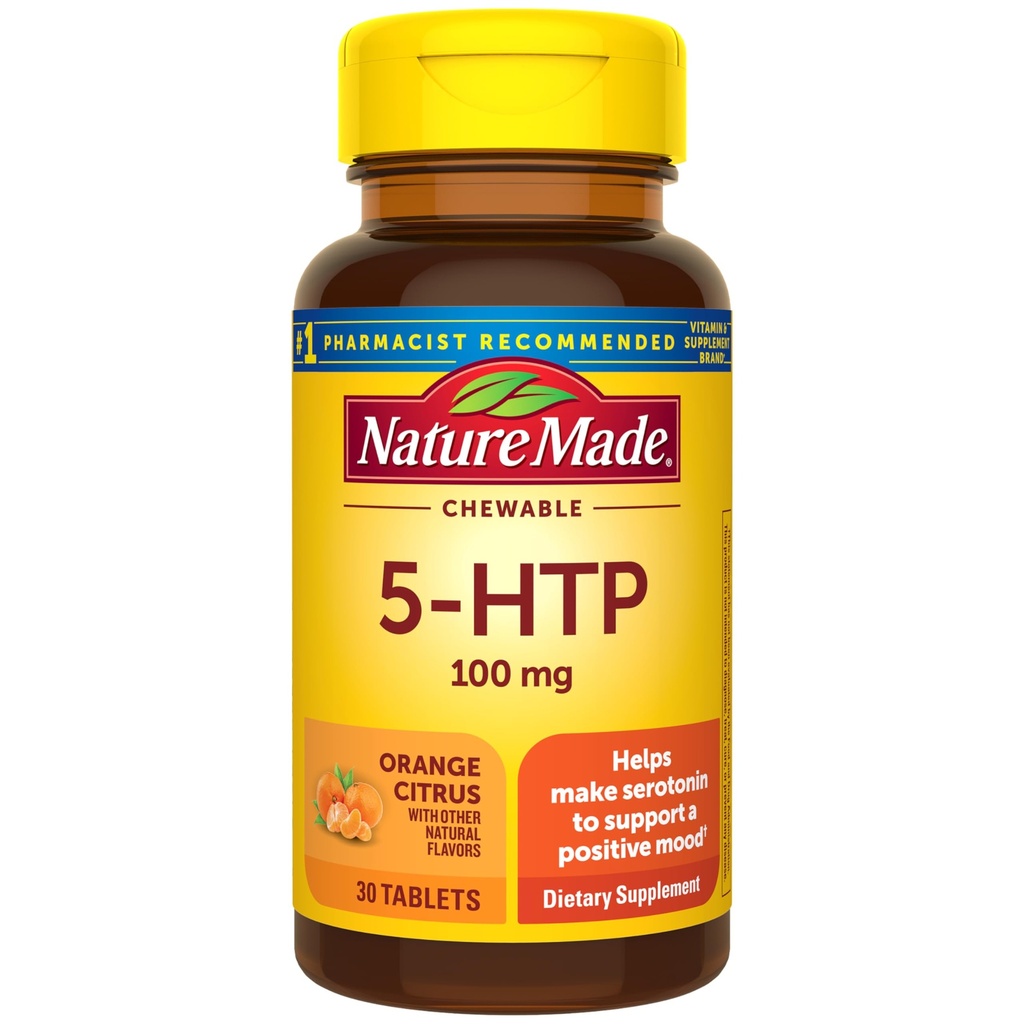 Natur laget Chewable 5HTP 100mg, 5-HTP Mood Support Supplement, 30 5 HTP Chewable tabletter, 30 dagers levering