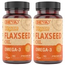 DEVA Organic Vegansk Vitaminer Flaksfrøolje - rik på Omega-3, kaldpresset og uraffinert - 90 kapsler, 2-pakning