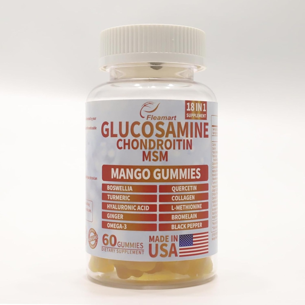 Glukosamin Chondroitin Gummies med MSM 60 CT sukkerfri glukosamin Chondroitin Gummies trippel styrke for felles helse og immun støtte for voksne, menn og kvinner - Mango Flavor