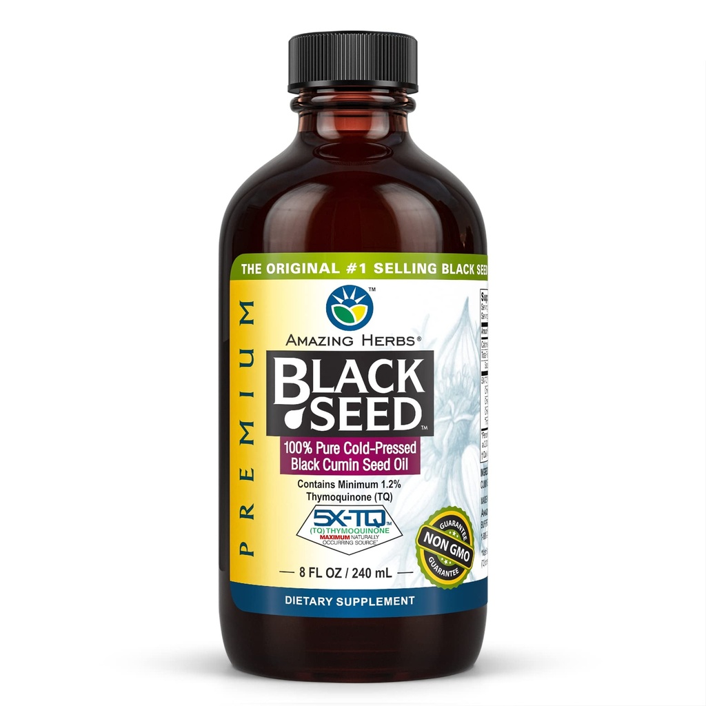 Amazing urter Premium Black Seed Oil - Glutenfri, ikke GMO, Cold Pressed Nigella Sativa Hjelpemidler i Digestive Helse, Immune Support, Hjernefunksjon - 8 Fl Oz